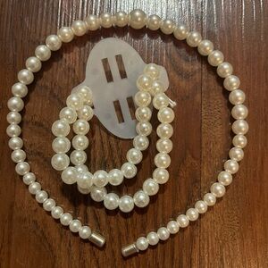 Elegant Faux Pearl Headband and Stretch Bracelet Set